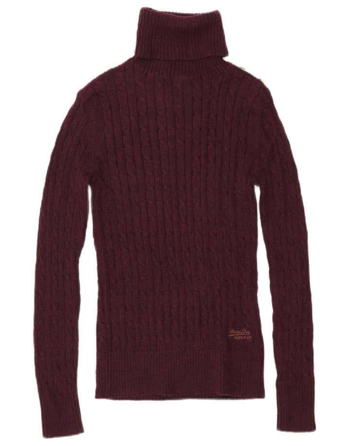 SUPERDRY Pull col roulé pour femme UK 10 Petit Coton Bordeaux