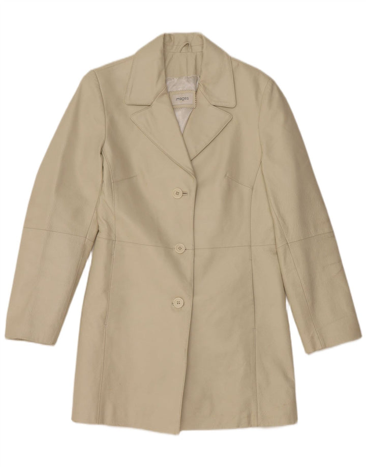 manteau en cuir femme vintage UK 12 Cuir Beige Moyen