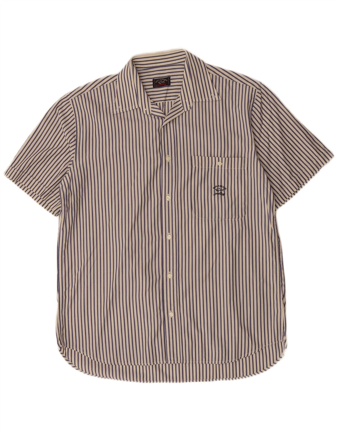 Paul & Shark Chemise à manches courtes pour homme en coton à fines rayures bleu marine