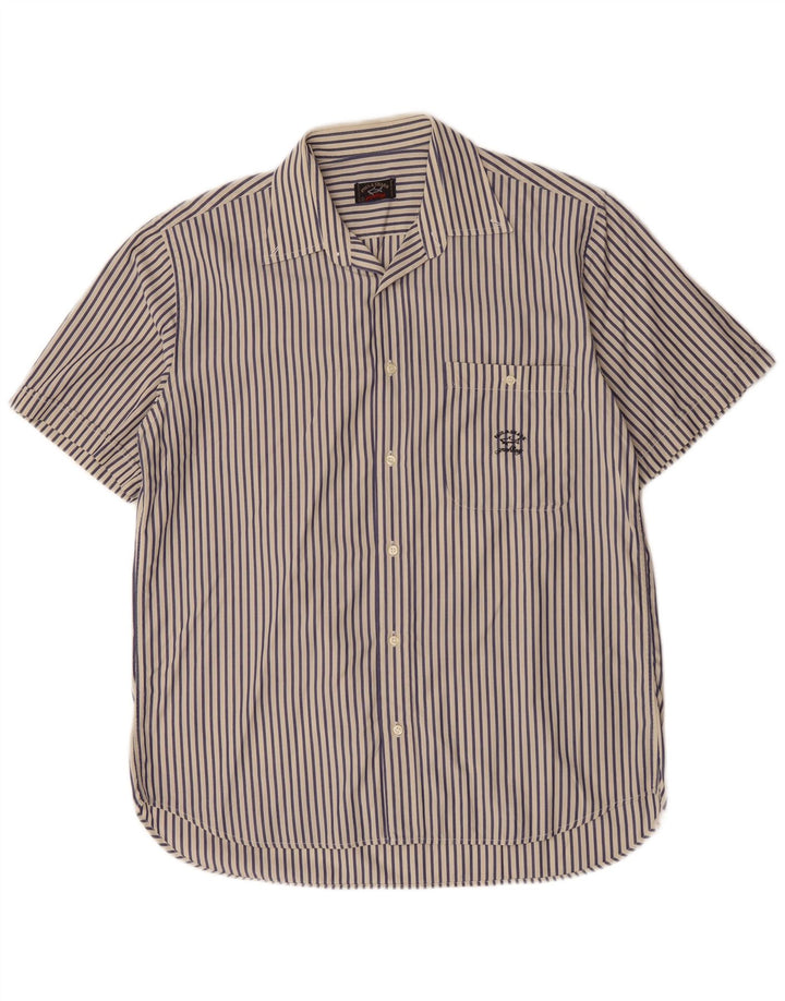 Paul & Shark Chemise à manches courtes pour homme en coton à fines rayures bleu marine