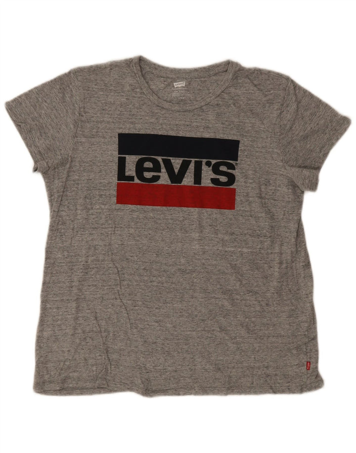 Levi's T-Shirt Graphique Femme UK 14 Gris Moyen Logo Moucheté