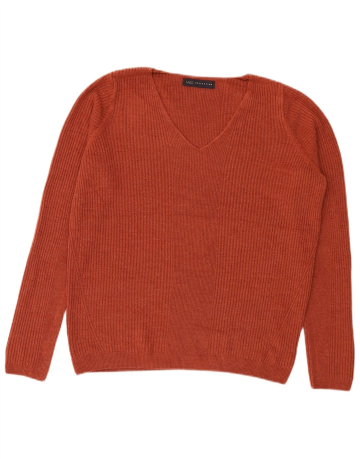 Marks & Spencer Pull col en V pour femme UK 12 Acrylique orange moyen