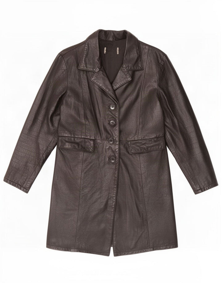 manteau en cuir femme vintage UK 14 Moyen Noir