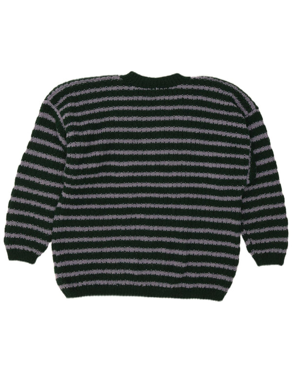 vintage Mens V-Col Jumper Pull Moyen Vert Rayé