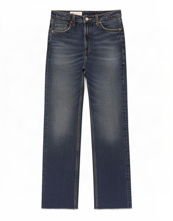 Zara Womens High Rise Straight Jeans EU 38 Small W28 L26 Blue Cotton