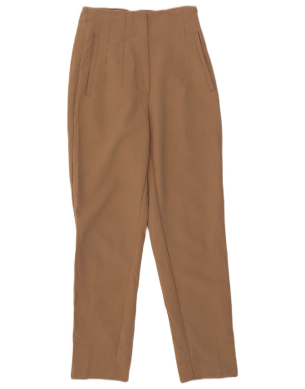 Zara Pantalon de costume taille haute pour femme XS W24 L27 Beige Polyester