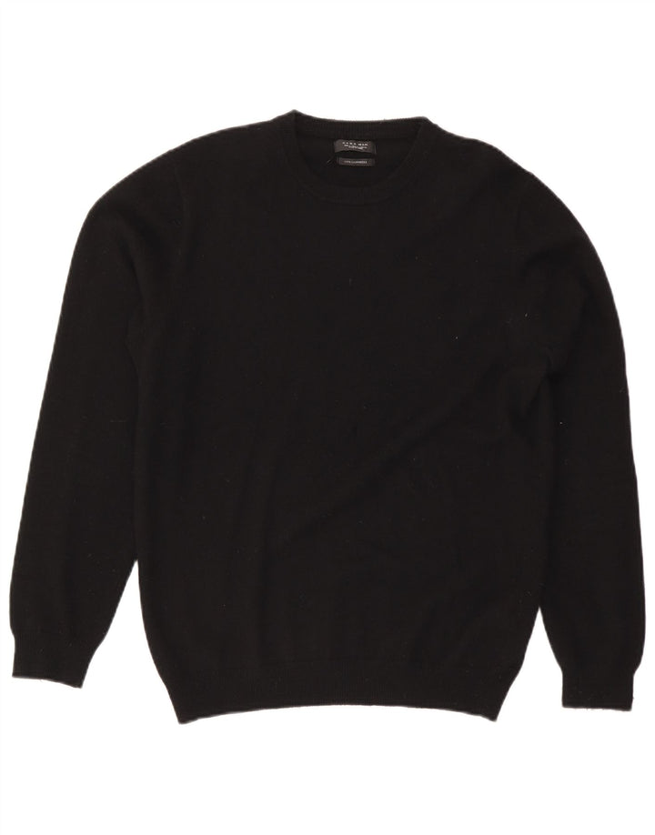 Zara Pull à col rond pour homme en cachemire noir Large