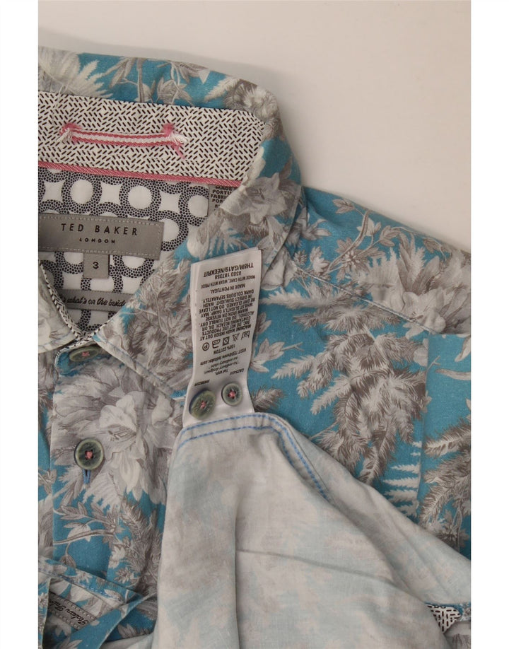 Ted Baker Chemise à manches courtes pour homme Taille 3 Bleu moyen Coton floral
