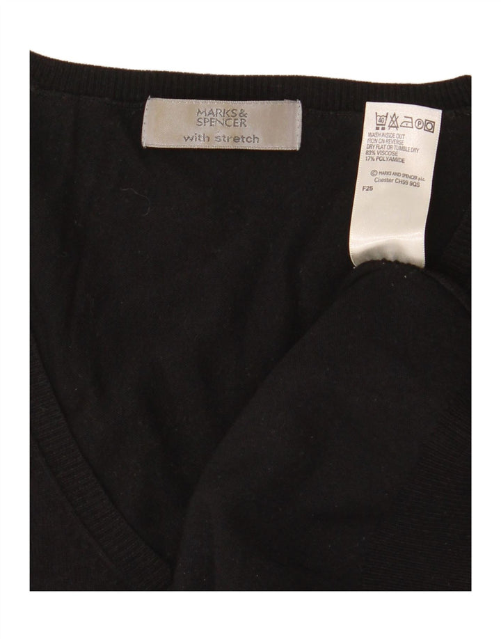 Marks & Spencer Pull à manches 3/4 et col en V pour femme Noir moyen UK 12
