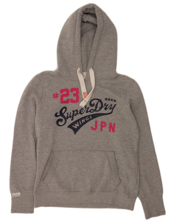 Superdry Pull à capuche graphique pour femme UK 16 Large Gris Coton