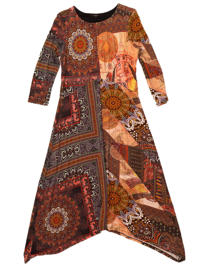 Desigual Femme Robe Maxi à Manches 3/4 UK 14 Large Viscose Multicolore