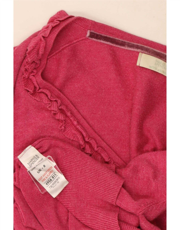 Marks & Spencer Pull cardigan court à volants sur le devant pour femme UK 8 Small Rose