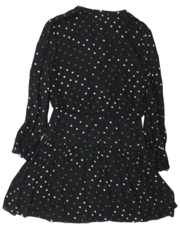 Whistles Robe trapèze à manches longues pour femme UK 40 Petite viscose à pois noirs