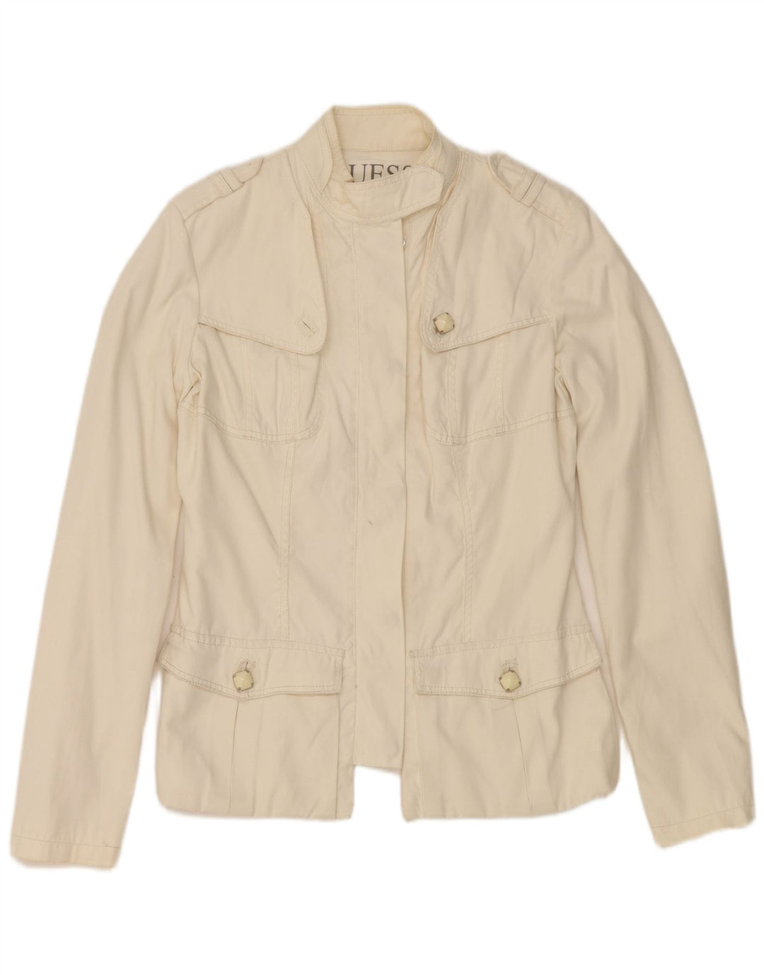 Guess Veste Militaire Femme UK 14 Large Nylon Blanc Cassé