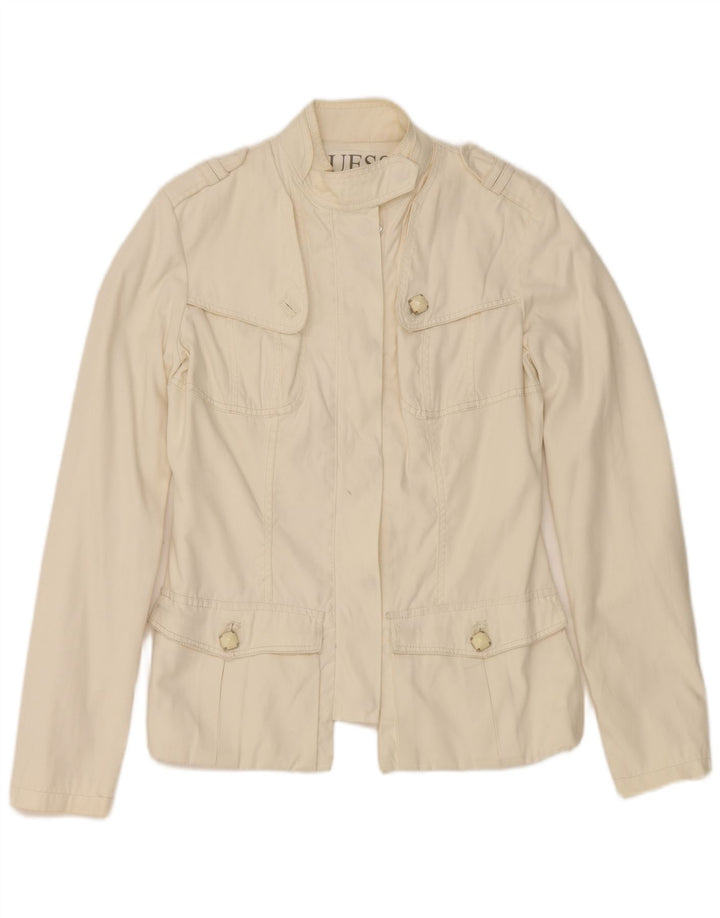 Guess Veste Militaire Femme UK 14 Large Nylon Blanc Cassé