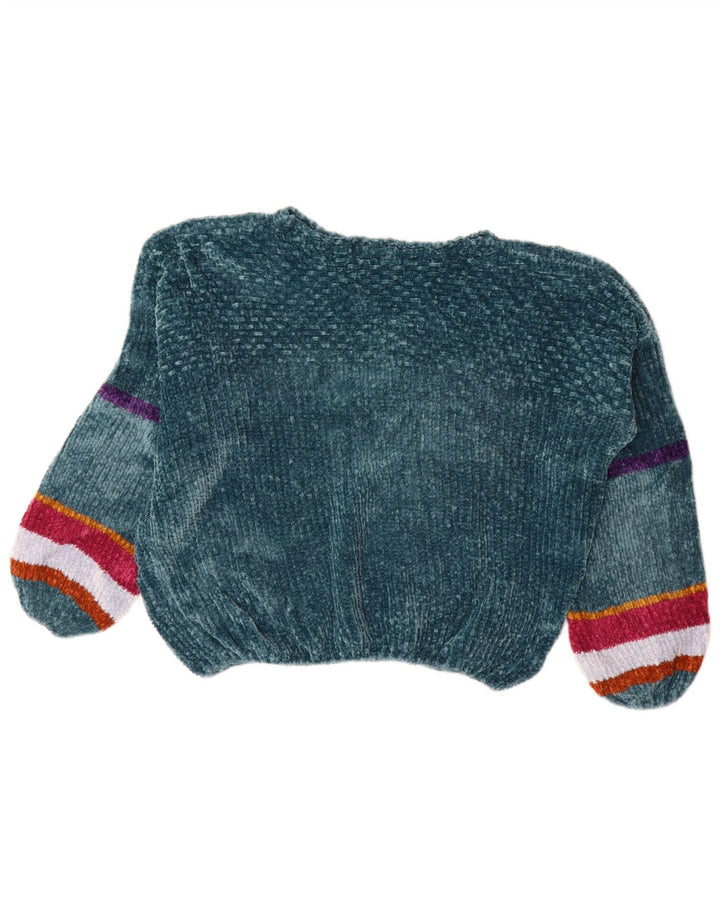 BENETTON Pull en velours à col bateau pour femme UK 12 Rayé vert moyen