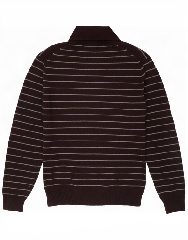 Marks & Spencer Pull à col polo pour homme en laine rayée bordeaux