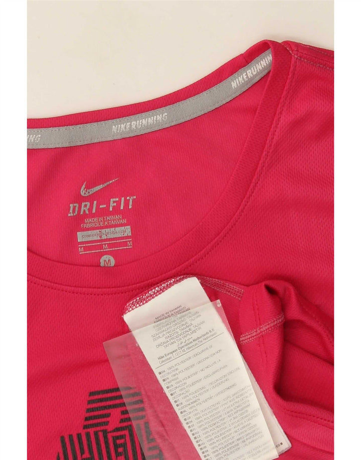 Nike Womens Dri Fit Graphic T-Shirt Top UK 12 Rose Moyen Polyester