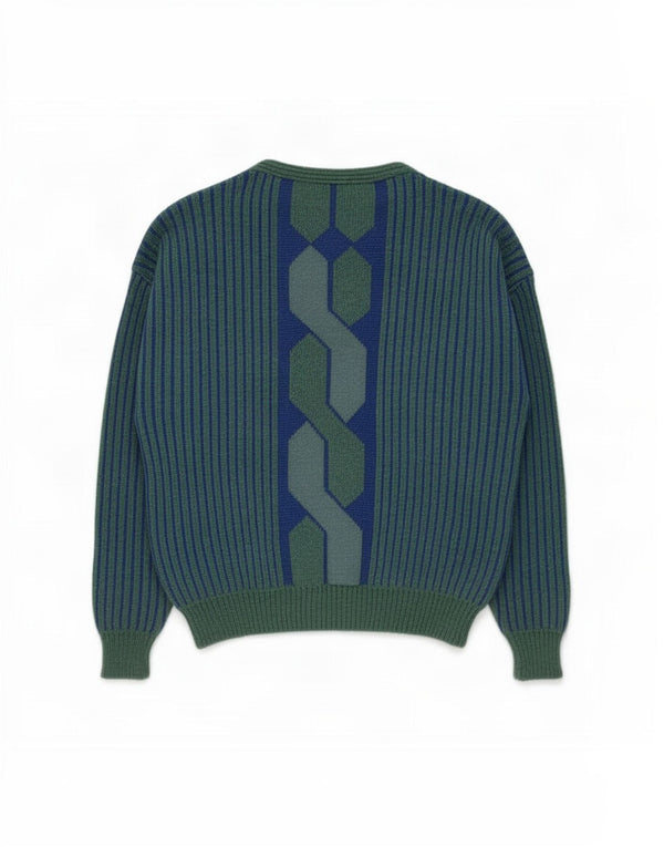 Maglificio Pull Col Bateau Homme IT 52 Grande Laine Géométrique Bleue