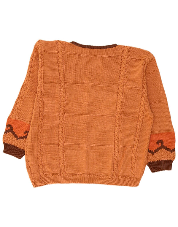 vintage Femme Cardigan Pull UK 18 XL Orange Géométrique