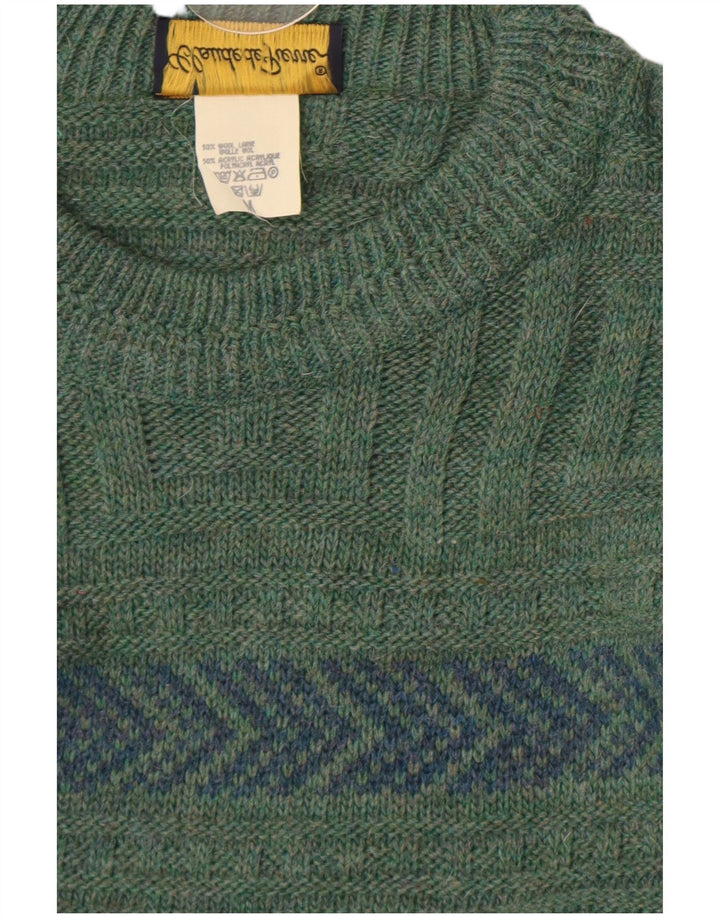 Claude De Pierre Pull Col Rond Homme Vert Moyen Laine Géométrique