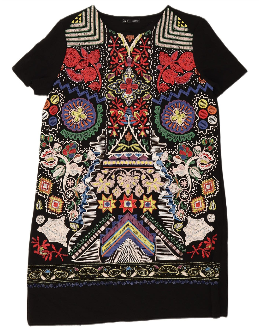 Zara Robe droite à motif abstrait pour femme UK 14 Noir moyen