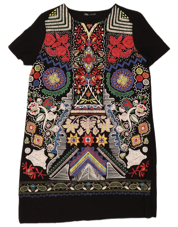 Zara Robe droite à motif abstrait pour femme UK 14 Noir moyen