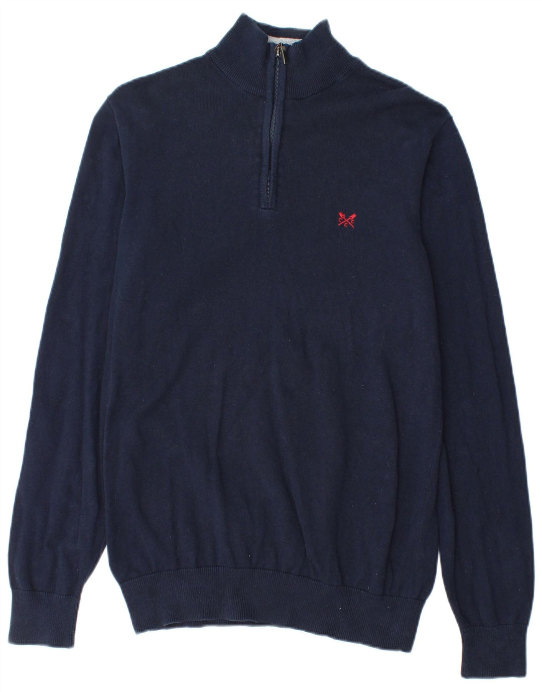 Crew Clothing Pull col zippé pour homme en coton bleu marine moyen