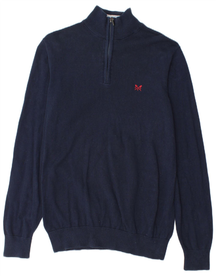 Crew Clothing Pull col zippé pour homme en coton bleu marine moyen