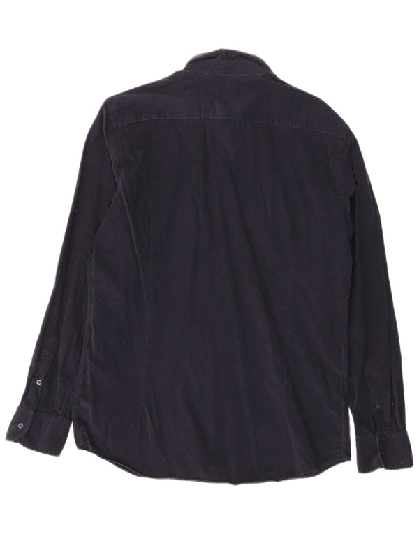 Massimo Dutti Chemise en velours côtelé pour homme en coton bleu marine Large