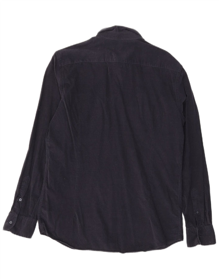 Massimo Dutti Chemise en velours côtelé pour homme en coton bleu marine Large