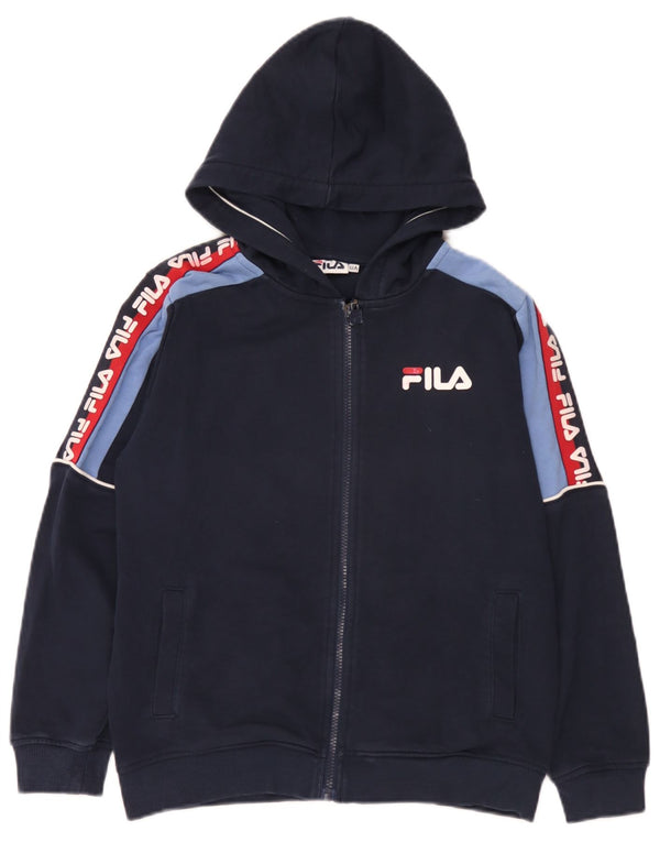 Fila Pull à capuche zippé graphique pour garçon 11-12 ans Bleu marine Colourblock