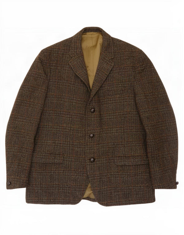 Harris Tweed Veste blazer à 3 boutons pour homme UK 38 en laine à carreaux kaki moyen
