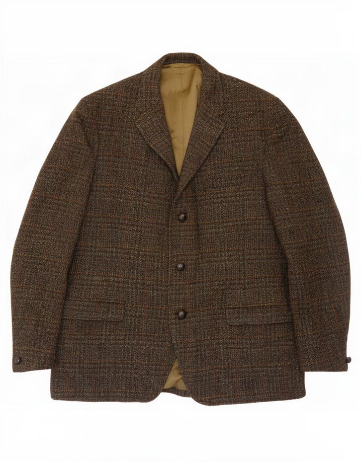 Harris Tweed Veste blazer à 3 boutons pour homme UK 38 en laine à carreaux kaki moyen
