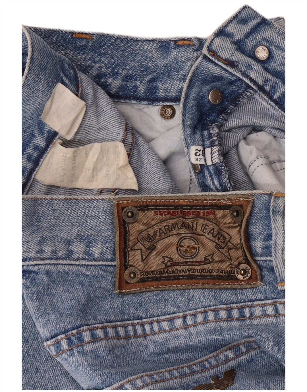 Armani Homme Jean Droit Taille Haute W32 L29 Bleu Coton