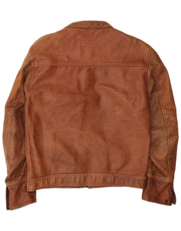 vintage Mens Moto Racer Veste en cuir UK 38 Motard en cuir brun moyen
