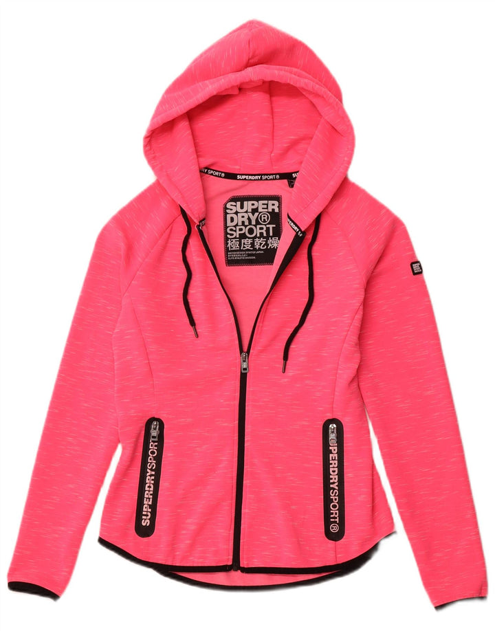 SUPERDRY Pull à capuche zippé graphique pour femme UK 10 Petit Rose Moucheté