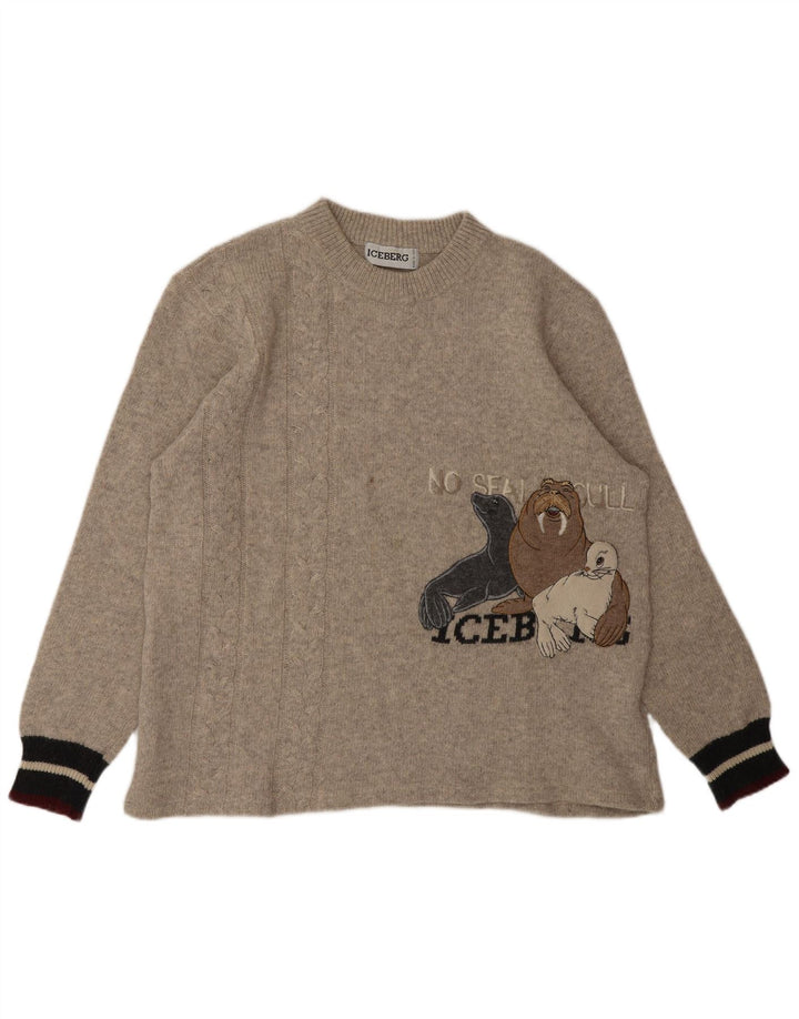 ICEBERG Pull Graphique Col Rond Homme Beige Moyen Animaux