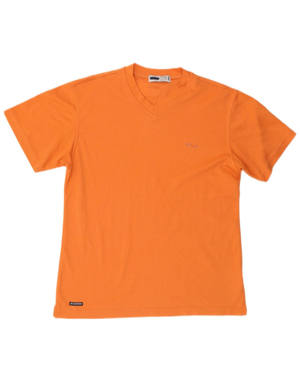 FILA T-Shirt Femme Top UK 16 Large Orange Polyester