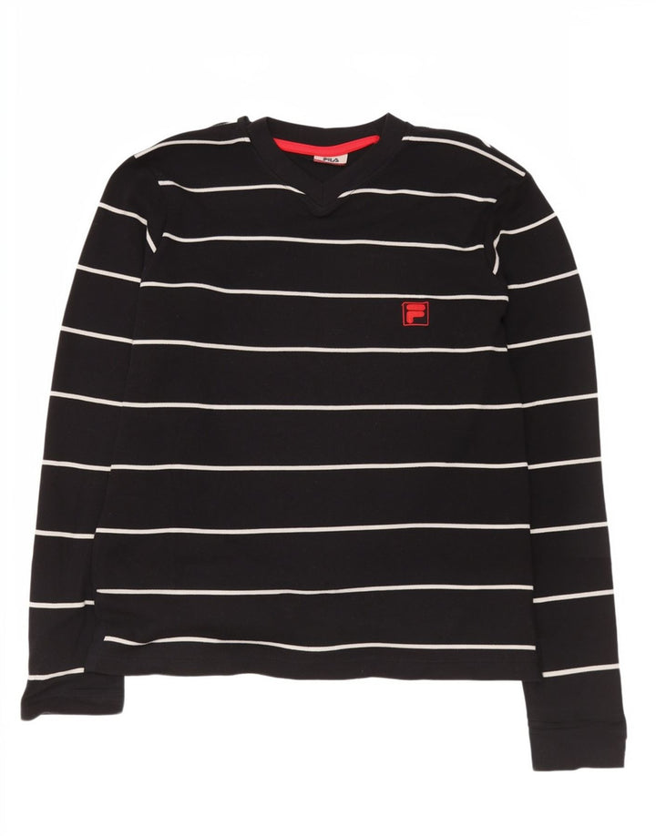 Fila Homme Regular Top Manches Longues Coton Rayé Noir Moyen