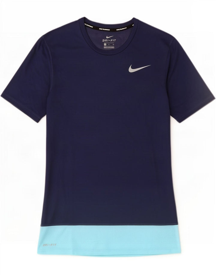 Nike Hommes Dri Fit T-Shirt Haut Petit Bleu Marine Colorblock