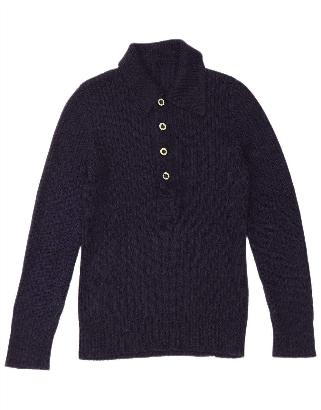 vintage Homme Polo Neck Jumper Pull Petit Bleu Marine