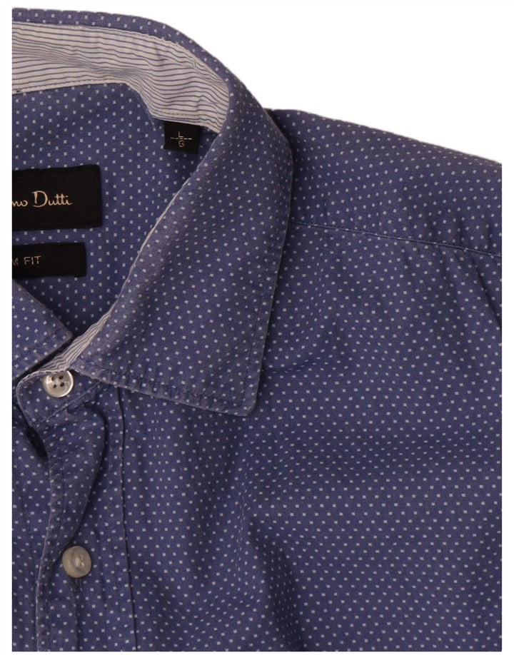 Massimo Dutti Chemise Slim Fit pour Homme en Coton à Pois Bleu Large