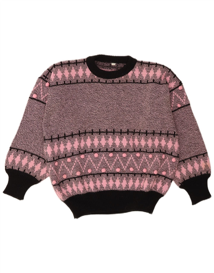 vintage Femme Crew Neck Jumper Pull EU 40/42 Moyen Rose Géométrique