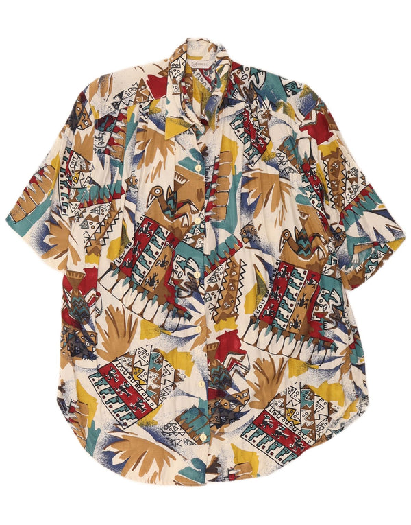 vintage Womens Chemise hawaïenne surdimensionnée UK 16 Grand Rétro multicolore