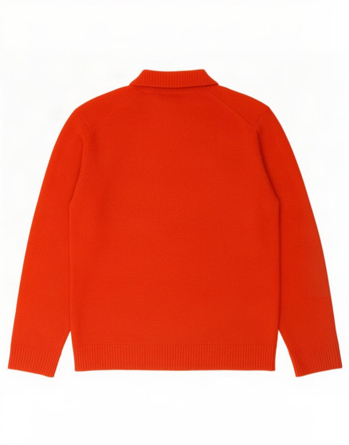 Massimo Dutti Pull à col boutonné pour homme en laine orange Large