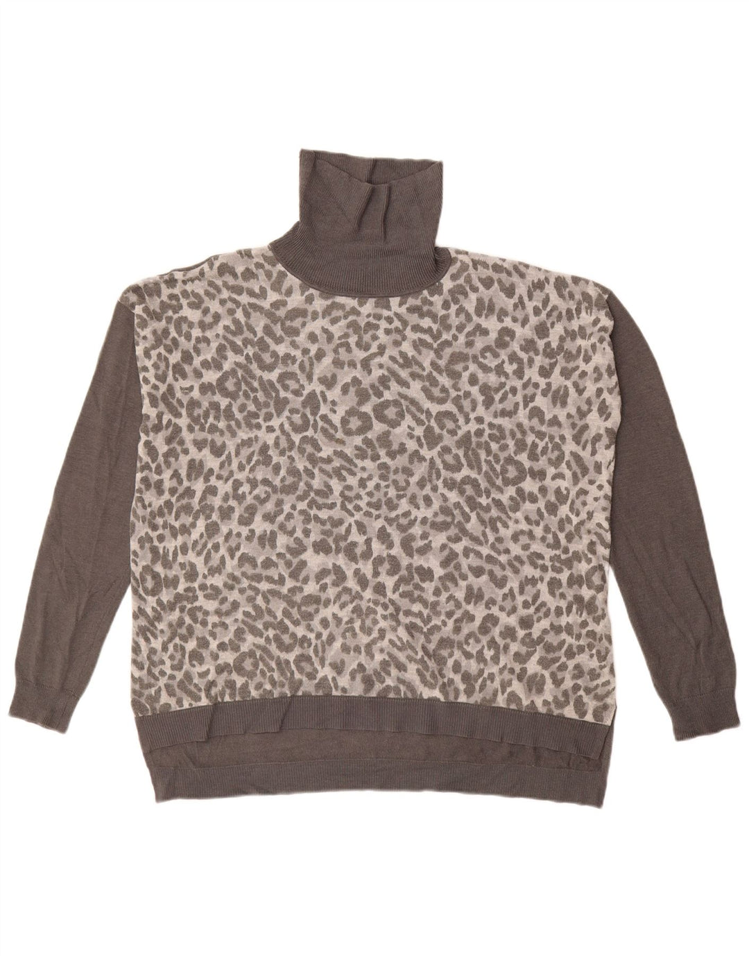 OASIS Pull col roulé pour femme UK 44 Gris moyen imprimé animal