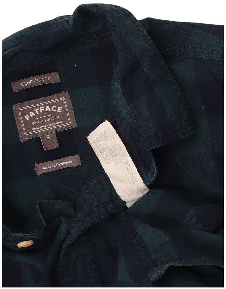 Fat Face Chemise classique en flanelle pour homme en coton à petits carreaux verts