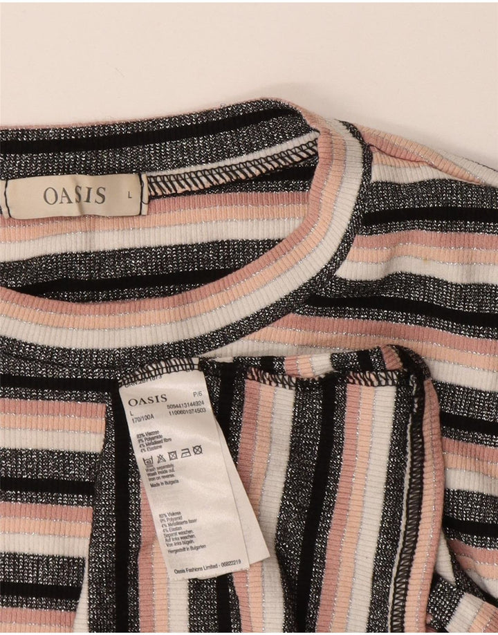 OASIS T-shirt court pour femme UK 14 Grande viscose rayée noire
