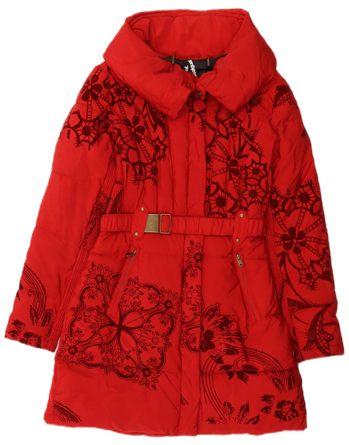 Desigual Manteau Rembourré Femme EU 36 Petit Rouge Floral Polyester